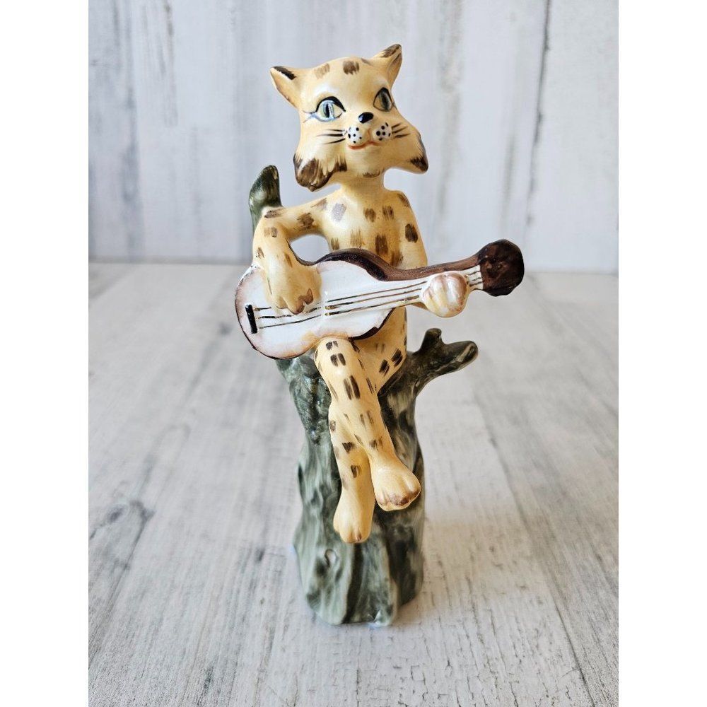 Ideal cheetah guitar band musical vintage porcelain figurine funny‎